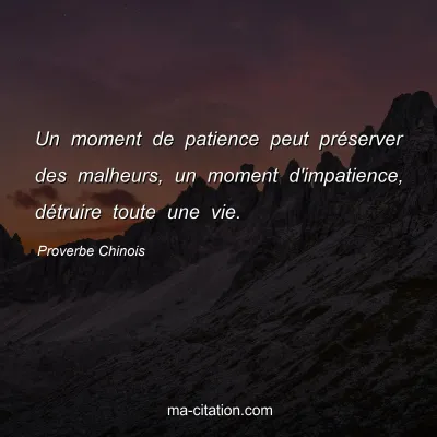 Proverbe Chinois : Un moment de patience peut prÃ©server des malheurs, un moment d'impatience, dÃ©truire toute une vie.