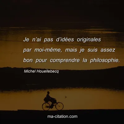 Michel Houellebecq : Je n’ai pas d’idées originales par moi-même, mais je suis assez bon pour comprendre la philosophie.