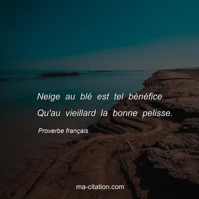 Proverbe franÃ§ais : Neige au blÃ© est tel bÃ©nÃ©fice Qu'au vieillard la bonne pelisse.