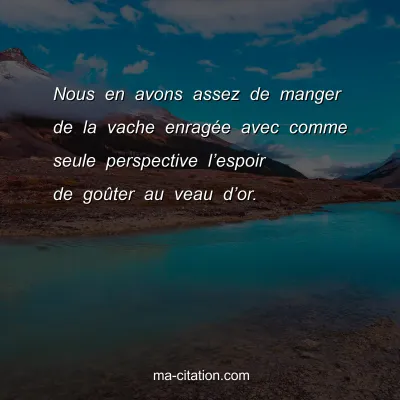 Nous en avons assez de manger de la vache enragÃ©e avec comme seule perspective lâ€™espoir de goÃ»ter au veau dâ€™or.