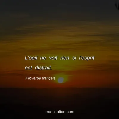 Proverbe franÃ§ais : L'oeil ne voit rien si l'esprit est distrait.