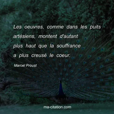 Marcel Proust : Les oeuvres, comme dans les puits artésiens, montent d'autant plus haut que la souffrance a plus creusé le coeur.