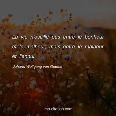 Johann Wolfgang von Goethe : La vie n'oscille pas entre le bonheur et le malheur, mais entre le malheur et l'ennui.