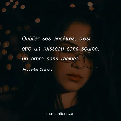 Proverbe Chinois : Oublier ses ancÃªtres, câ€™est Ãªtre un ruisseau sans source, un arbre sans racines.