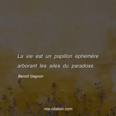 Benoît Gagnon : La vie est un papillon éphémère arborant les ailes du paradoxe.