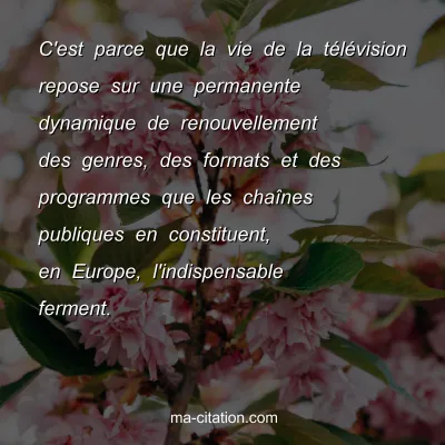 Hervé Bourges : C'est parce que la vie de la télévision repose sur une permanente dynamique de renouvellement des genres, des formats et des programmes que les chaînes publiques en constituent, en Europe, l'indispensable ferment.