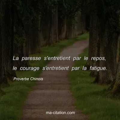 Proverbe Chinois : La paresse s'entretient par le repos, le courage s'entretient par la fatigue.