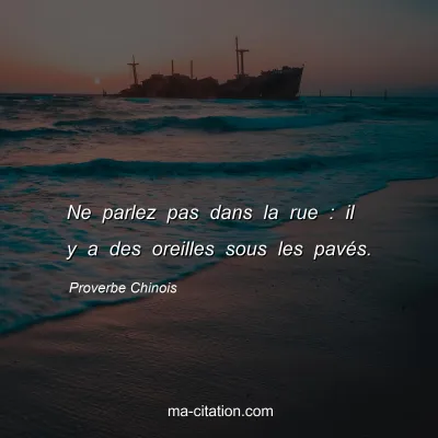Proverbe Chinois : Ne parlez pas dans la rue : il y a des oreilles sous les pavÃ©s.