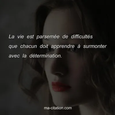 La vie est parsemÃ©e de difficultÃ©s que chacun doit apprendre Ã  surmonter avec la dÃ©termination.