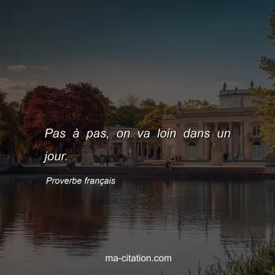 Proverbe franÃ§ais : Pas Ã  pas, on va loin dans un jour.