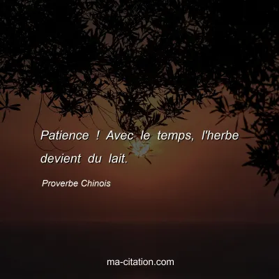Proverbe Chinois : Patience ! Avec le temps, l'herbe devient du lait.