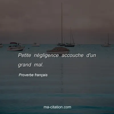 Proverbe franÃ§ais : Petite nÃ©gligence accouche d'un grand mal.