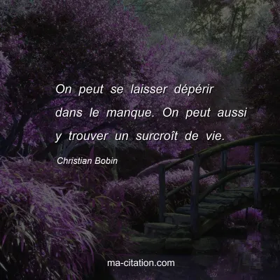 Christian Bobin : On peut se laisser dÃ©pÃ©rir dans le manque. On peut aussi y trouver un surcroÃ®t de vie.