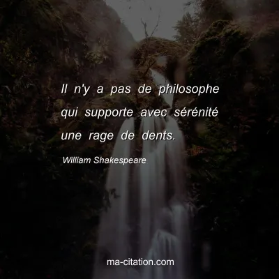 William Shakespeare : Il n'y a pas de philosophe qui supporte avec sÃ©rÃ©nitÃ© une rage de dents.