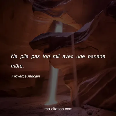 Proverbe Africain : Ne pile pas ton mil avec une banane mÃ»re.