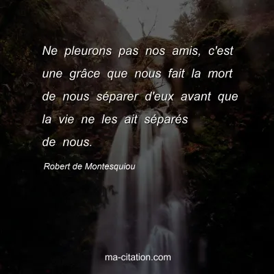 Robert de Montesquiou : Ne pleurons pas nos amis, c'est une grâce que nous fait la mort de nous séparer d'eux avant que la vie ne les ait séparés de nous.
