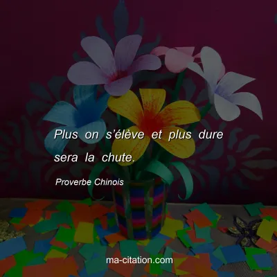 Proverbe Chinois : Plus on sâ€™Ã©lÃ¨ve et plus dure sera la chute.