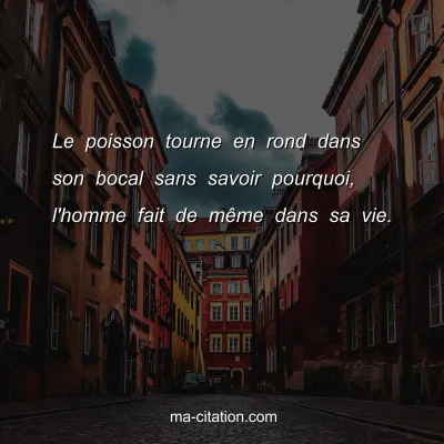 Le poisson tourne en rond dans son bocal sans savoir pourquoi, l'homme fait de mÃªme dans sa vie.