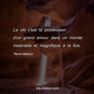 Reine Malouin : La vie c'est la possession d'un grand amour dans un monde misÃ©rable et magnifique Ã  la fois.