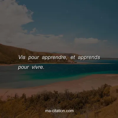 Vis pour apprendre, et apprends pour vivre.