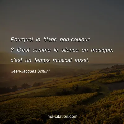 Jean-Jacques Schuhl : Pourquoi le blanc non-couleur ? C’est comme le silence en musique, c’est un temps musical aussi.