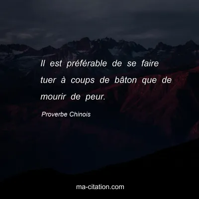 Proverbe Chinois : Il est prÃ©fÃ©rable de se faire tuer Ã  coups de bÃ¢ton que de mourir de peur.