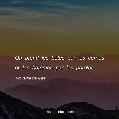 Proverbe franÃ§ais : On prend les bÃªtes par les cornes et les hommes par les paroles.
