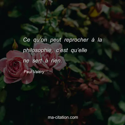 Paul ValÃ©ry : Ce quâ€™on peut reprocher Ã  la philosophie, câ€™est quâ€™elle ne sert Ã  rien.