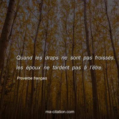 Proverbe franÃ§ais : Quand les draps ne sont pas froissÃ©s, les Ã©poux ne tardent pas Ã  lâ€™Ãªtre.
