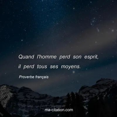 Proverbe franÃ§ais : Quand l'homme perd son esprit, il perd tous ses moyens.