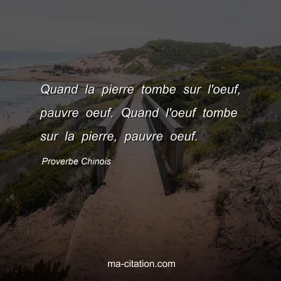 Proverbe Chinois : Quand la pierre tombe sur l'oeuf, pauvre oeuf. Quand l'oeuf tombe sur la pierre, pauvre oeuf.