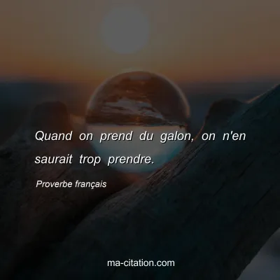 Proverbe franÃ§ais : Quand on prend du galon, on n'en saurait trop prendre.