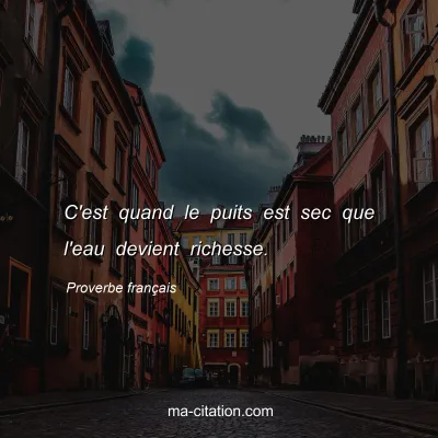 Proverbe franÃ§ais : C'est quand le puits est sec que l'eau devient richesse.