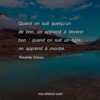 Proverbe Chinois : Quand on suit quelquâ€™un de bon, on apprend Ã  devenir bon ; quand on suit un tigre, on apprend Ã  mordre.