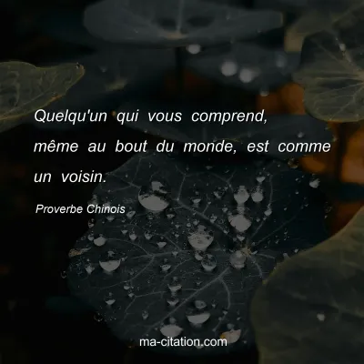 Proverbe Chinois : Quelqu'un qui vous comprend, mÃªme au bout du monde, est comme un voisin.