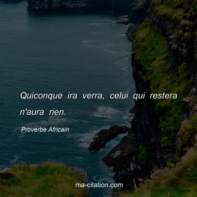 Proverbe Africain : Quiconque ira verra, celui qui restera n'aura rien.
