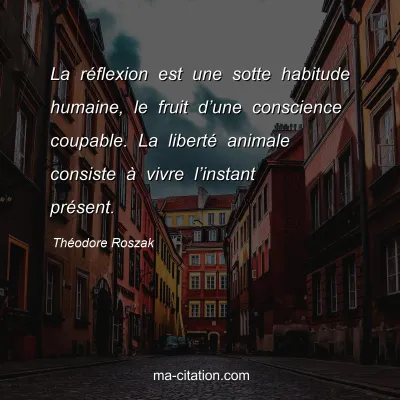 Théodore Roszak : La réflexion est une sotte habitude humaine, le fruit d’une conscience coupable. La liberté animale consiste à vivre l’instant présent.