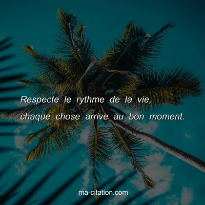 Respecte le rythme de la vie, chaque chose arrive au bon moment.