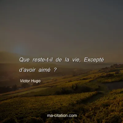 Victor Hugo : Que reste-t-il de la vie, ExceptÃ© dâ€™avoir aimÃ© ?