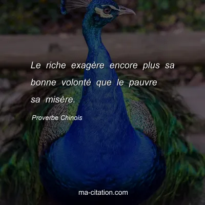 Proverbe Chinois : Le riche exagÃ¨re encore plus sa bonne volontÃ© que le pauvre sa misÃ¨re.