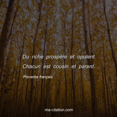 Proverbe franÃ§ais : Du riche prospÃ¨re et opulent Chacun est cousin et parent.