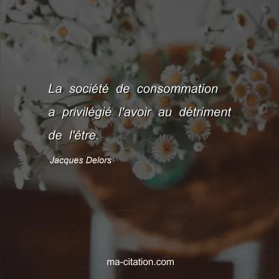 Jacques Delors : La société de consommation a privilégié l'avoir au détriment de l'être.
