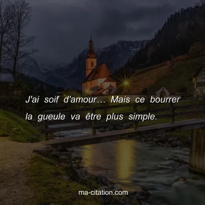 J'ai soif d'amourâ€¦ Mais ce bourrer la gueule va Ãªtre plus simple.