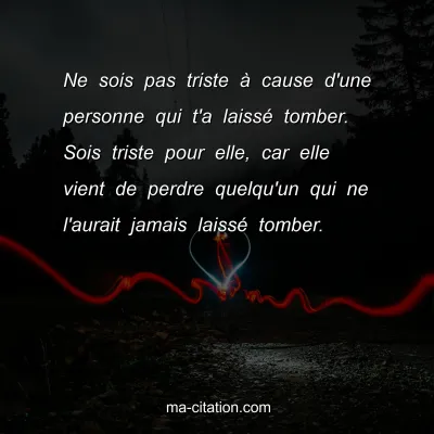 Ne sois pas triste Ã  cause d'une personne qui t'a laissÃ© tomber. Sois triste pour elle, car elle vient de perdre quelqu'un qui ne l'aurait jamais laissÃ© tomber.