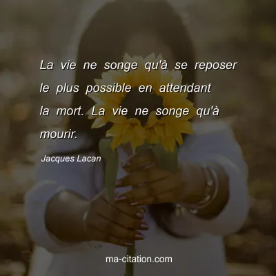Jacques Lacan : La vie ne songe qu'à se reposer le plus possible en attendant la mort. La vie ne songe qu'à mourir.