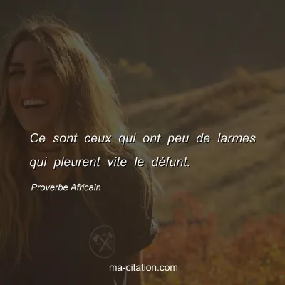 Proverbe Africain : Ce sont ceux qui ont peu de larmes qui pleurent vite le dÃ©funt.