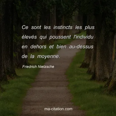 Friedrich Nietzsche : Ce sont les instincts les plus Ã©levÃ©s qui poussent l'individu en dehors et bien au-dessus de la moyenne.