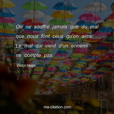 Victor Hugo : On ne souffre jamais que du mal que nous font ceux qu'on aime. Le mal qui vient d'un ennemi ne compte pas.