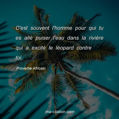 Proverbe Africain : C'est souvent l'homme pour qui tu es allÃ© puiser l'eau dans la riviÃ¨re qui a excitÃ© le lÃ©opard contre toi.