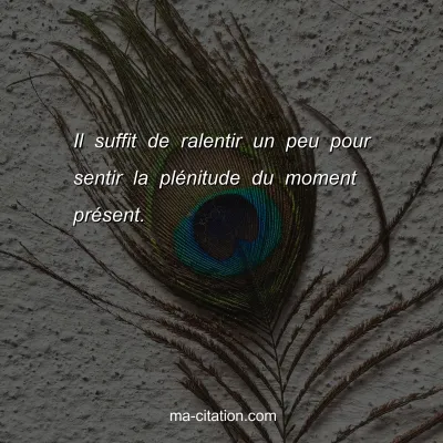 Il suffit de ralentir un peu pour sentir la plÃ©nitude du moment prÃ©sent. 